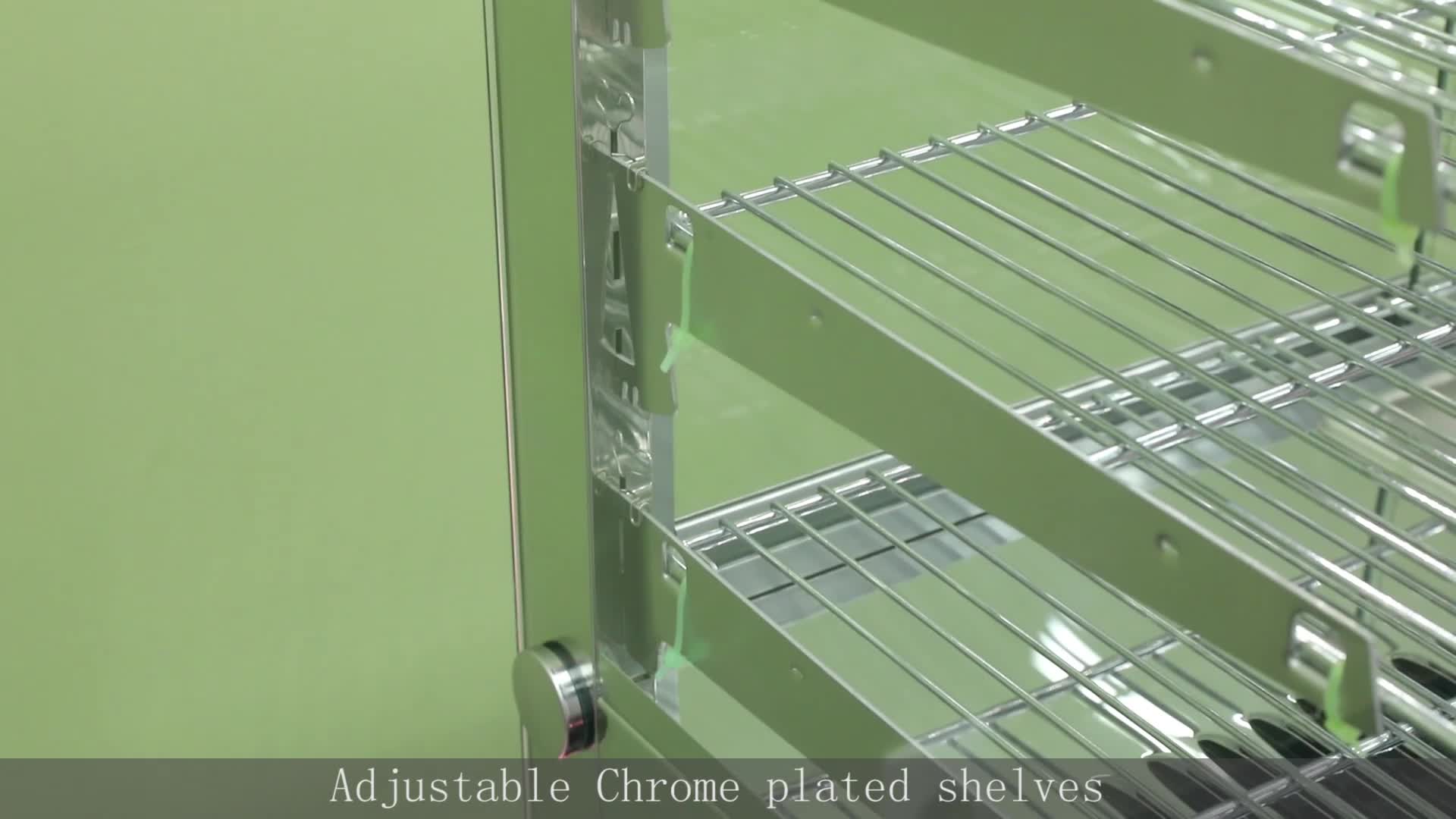 video thumbnail of METRO Professional Vitrine chauffante GHV1130, acier inoxydable/Verre, 85.6x56.8x68.6cm, 130 L, Temp : 30 à +90°C, 1500 W, argent