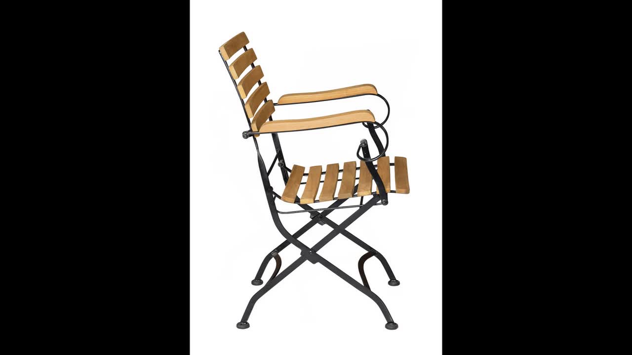 video thumbnail of METRO PROFESSIONAL Vouwstoel met armleuning Baviera set van 2, staal/acaciahout, naturel/zwart