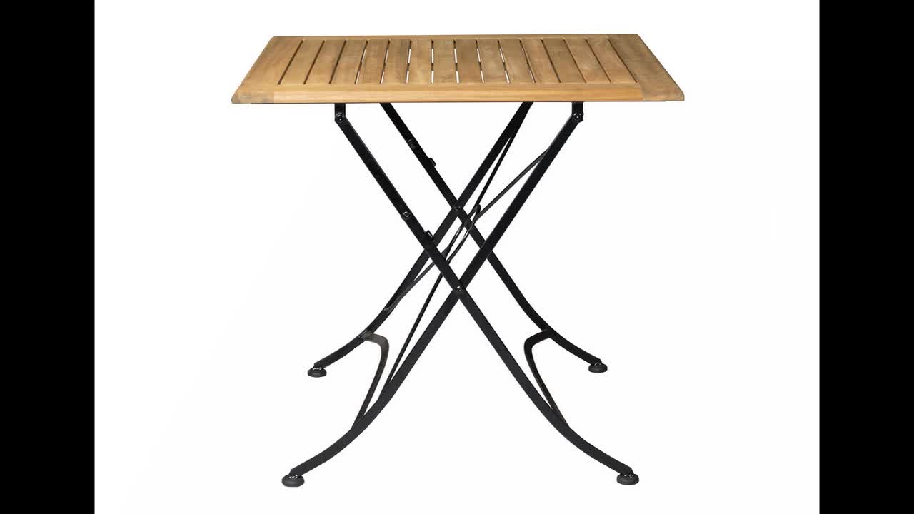 video thumbnail of METRO PROFESSIONAL Inklapbare horeca tafel Baviera, acaciahout/staal, 80 x 80 cm, naturel/zwart