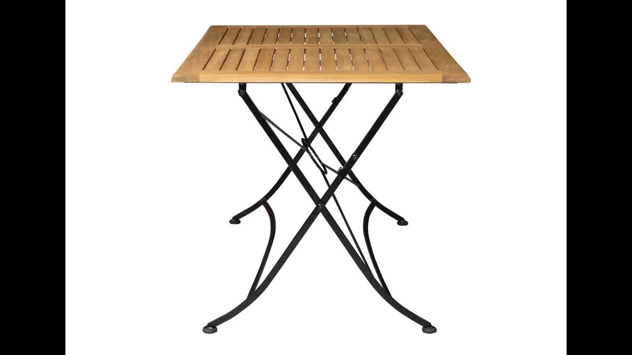 video thumbnail of METRO PROFESSIONAL Gastro Tisch klappbar Baviera, Akazienholz/Stahl, 120 x 80 cm, natur/schwarz