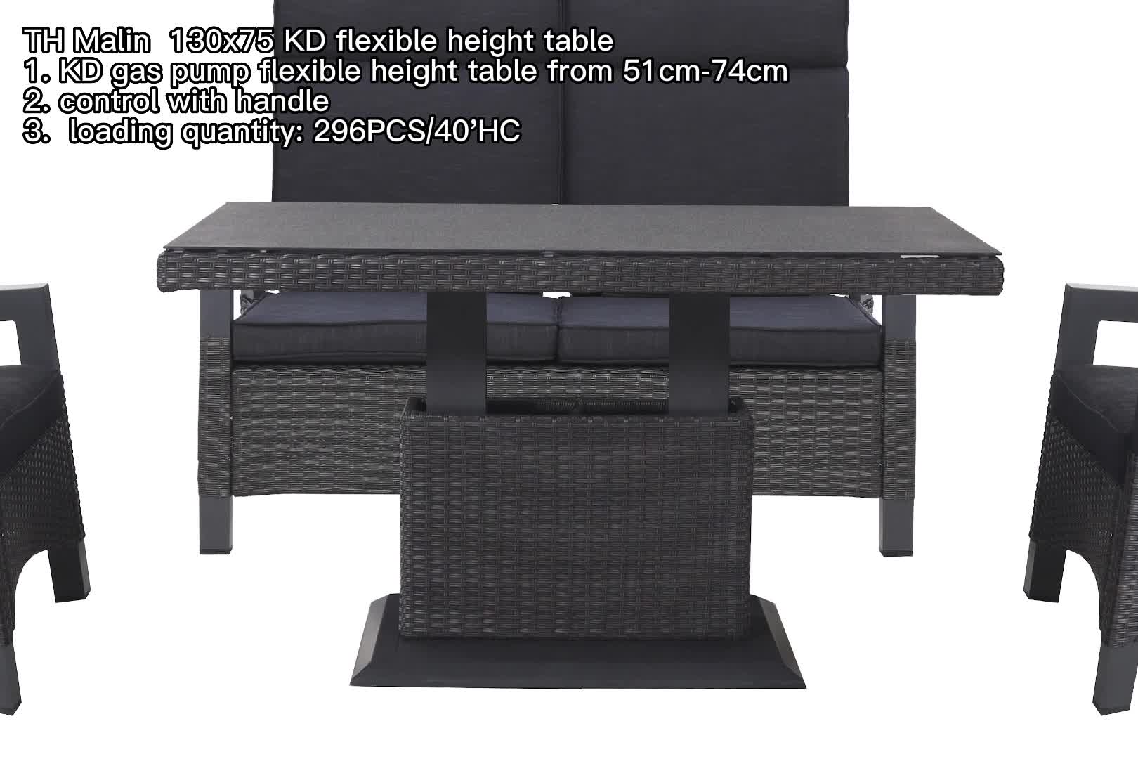 video thumbnail of Tarrington House Mesa de exterior MADRID, alumínio / vime PE, 130 x 75 x 65.5 cm, ajustável em altura, resistente às intempéries, cinzento