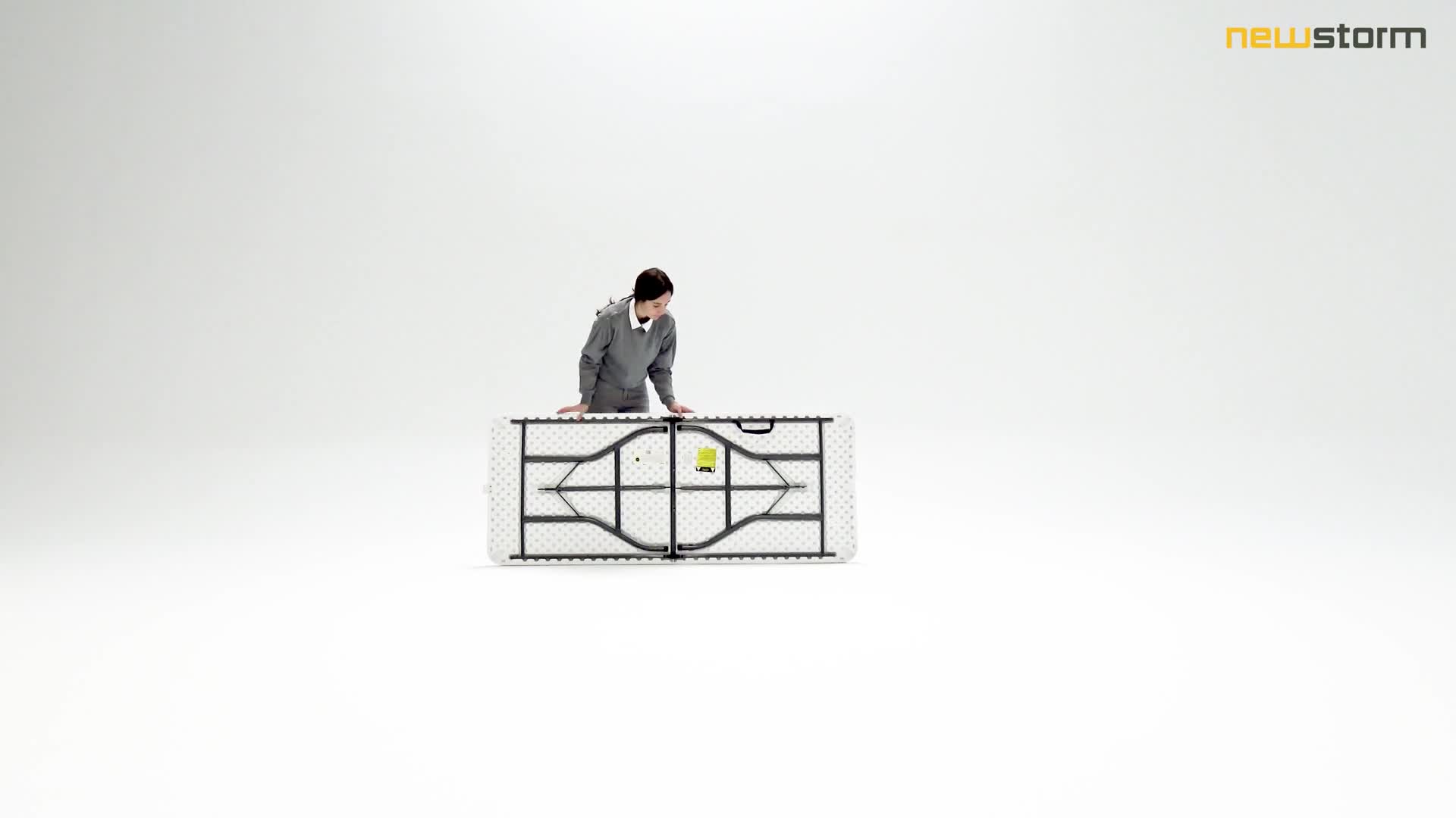 video thumbnail of METRO PROFESSIONAL Table de banquet pliante, acier/plastique, 183 x 75 cm, blanc