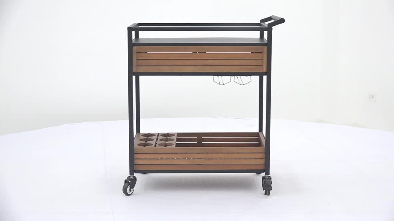 video thumbnail of METRO PROFESSIONAL Outdoor Servierwagen Lynx, Alu/Eukalyptus, schwarz