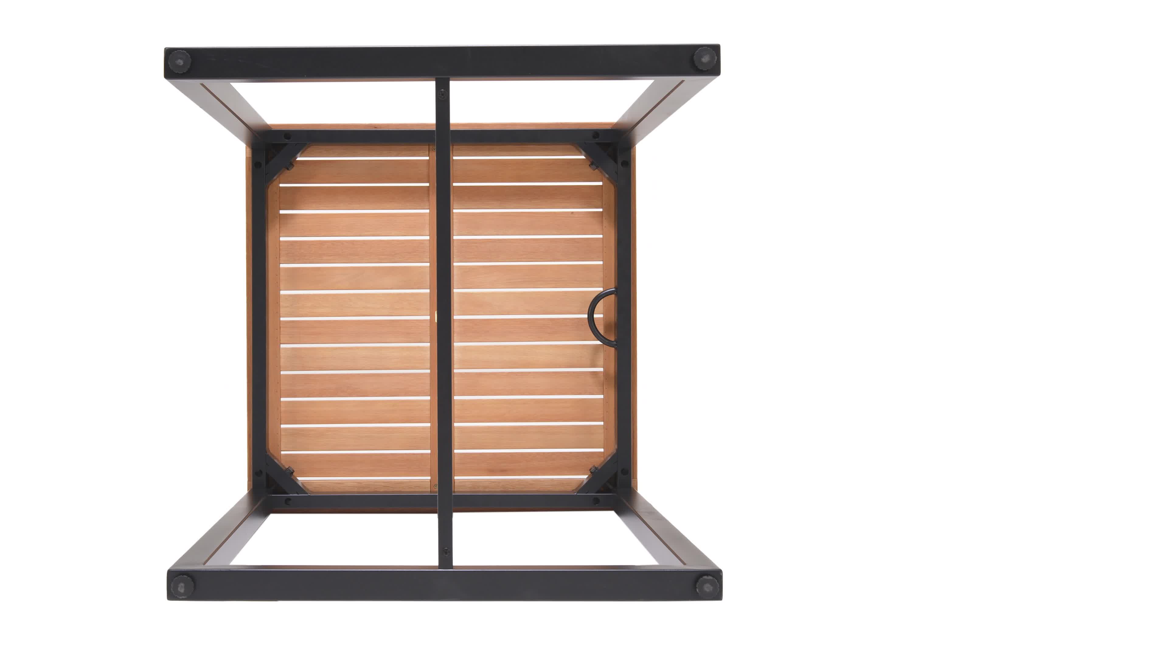 video thumbnail of METRO PROFESSIONAL Tavolo da bar Modano, legno di acacia/acciaio, 70 x 70 cm, quadrato, marrone/nero