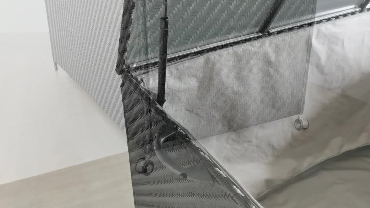video thumbnail of Tarrington House Caja de almacenaje para exterior con ruedas, acero/poliratán, 160 x 75 x 94 cm, negro