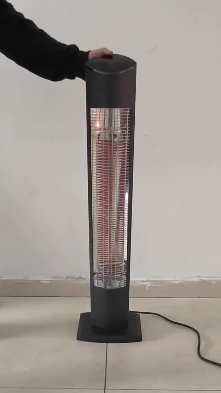 video thumbnail of METRO Professional Radiateur électrique sur pied, aluminium / acier, 16 x 8,6 x 104,7 cm, 2 niveaux de puissance, minuterie, noir