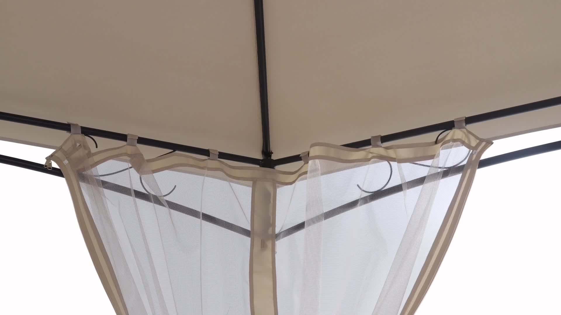 video thumbnail of Tarrington House Pérgola hexagonal INGRIDA, acero / poliéster revestido de PU, 3.9 x 3.1 x 2.84 m, con ventilación de aire, protección UV50+, beige