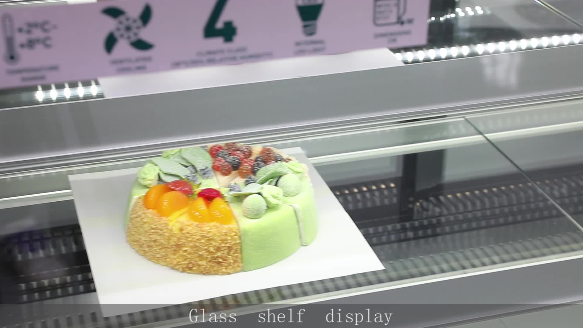 video thumbnail of METRO Professional Vitrine réfrigérée 4 faces GCV1470, inox/verre trempé, 151,5x67,5x121 cm, 510L, froid ventilé, 490 W,portes coulissantes,argenté